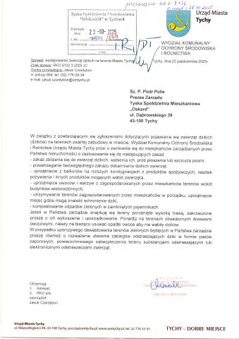 informacja o dzikich zwierzętach w mieście